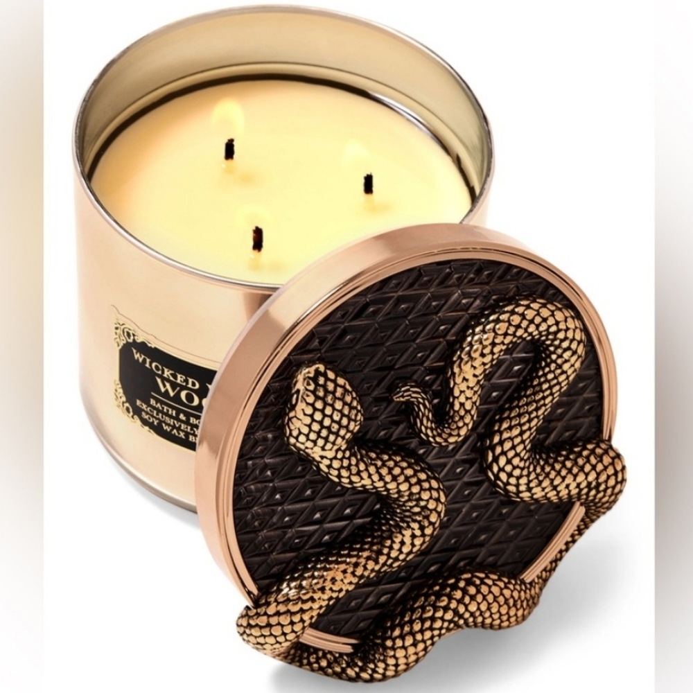 WICKED VANILLA WOODS 3 Wick Canfle With Snake Lid B&BW